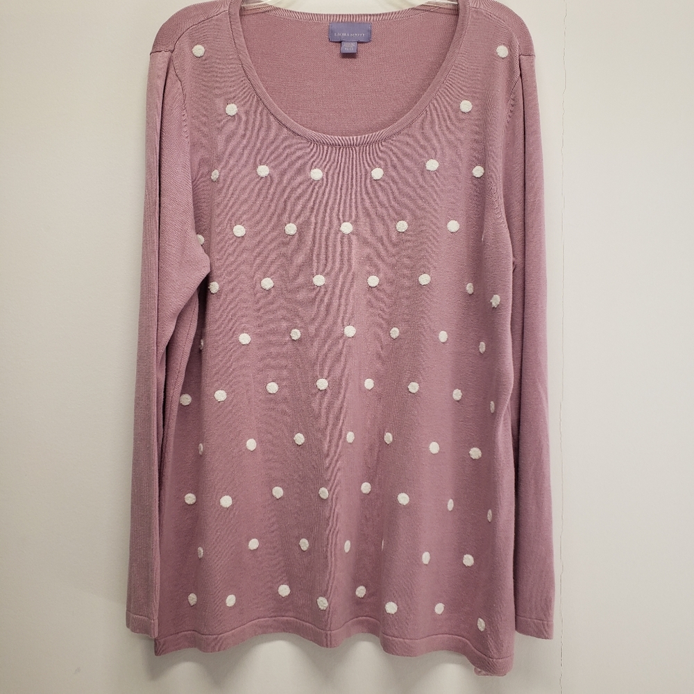 Laura Scott Pullover Sweater Top Long Sleeve XL Lavender Swiss Dot Relaxed Fit